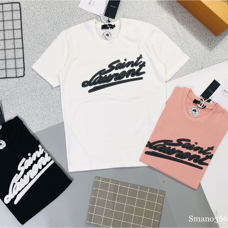 Áo phông nam nữ <FULL SIZE 40-80 KG> Áo T shirt cổ tròn Saint Laurent logo thêu, chất Cotton thấm hút