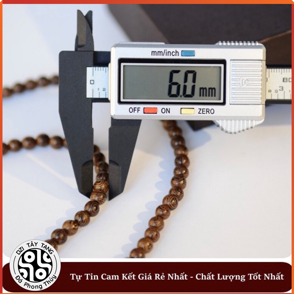 Chuỗi Đeo Tay Vòng Phong Thuỷ 108 Hạt, Gỗ Mân Đuôi Công Gỗ Cánh Gà Tự Nhiên Size 6, Size 8Mm - Dzi Tây Tạng