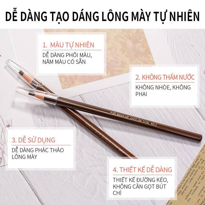 [Hàng mới về] Chì kẻ mày xé chống thấm nước lâu trôi nhiều màu HUBEAUTY