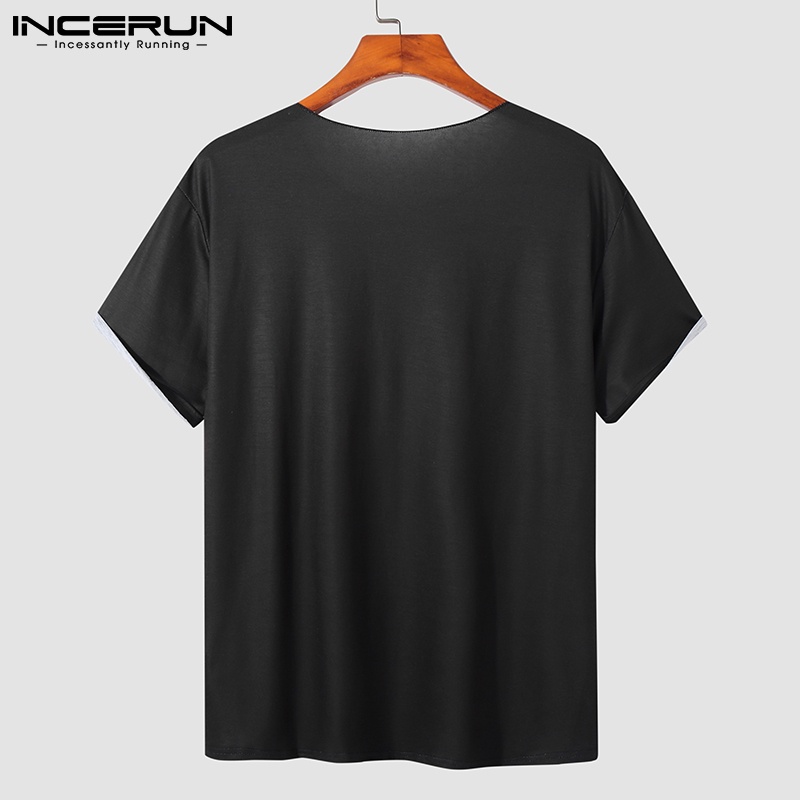 INCERUN Áo Thun Nam Ngắn Tay Cổ Tròn In Hoa