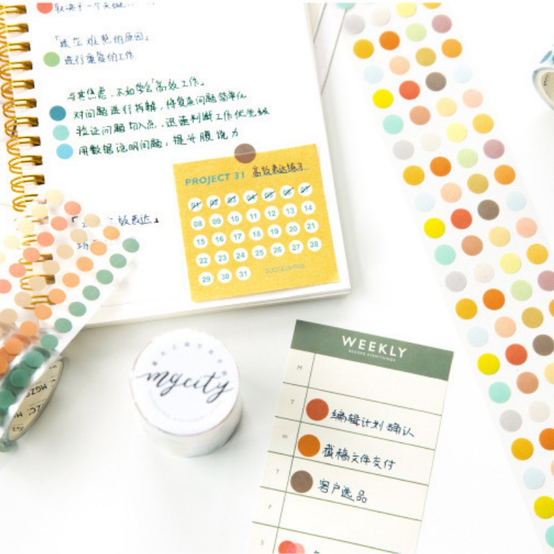 Cuộn Washi Chấm Tròn Basic Nhiều Màu Sắc Trang Trí Bullet Jounral Sổ Lưu Niệm KT 5cm*3m