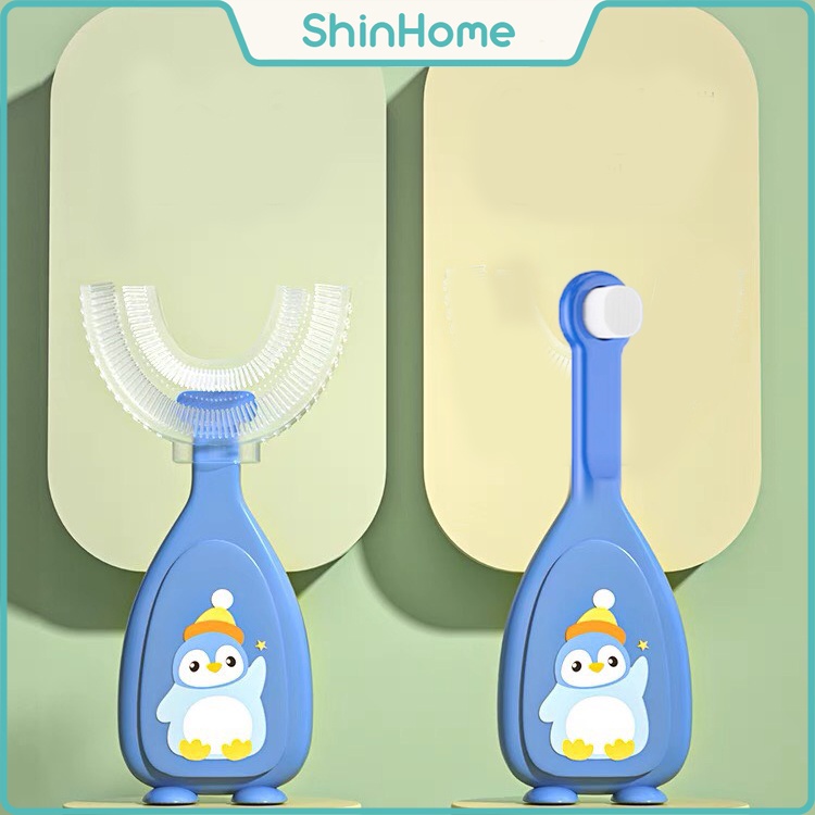 Bộ 2 Bàn chải đánh răng cho bé chữ U - Bàn chải lông tơ cho bé (size nhỏ) - chim cánh cụt