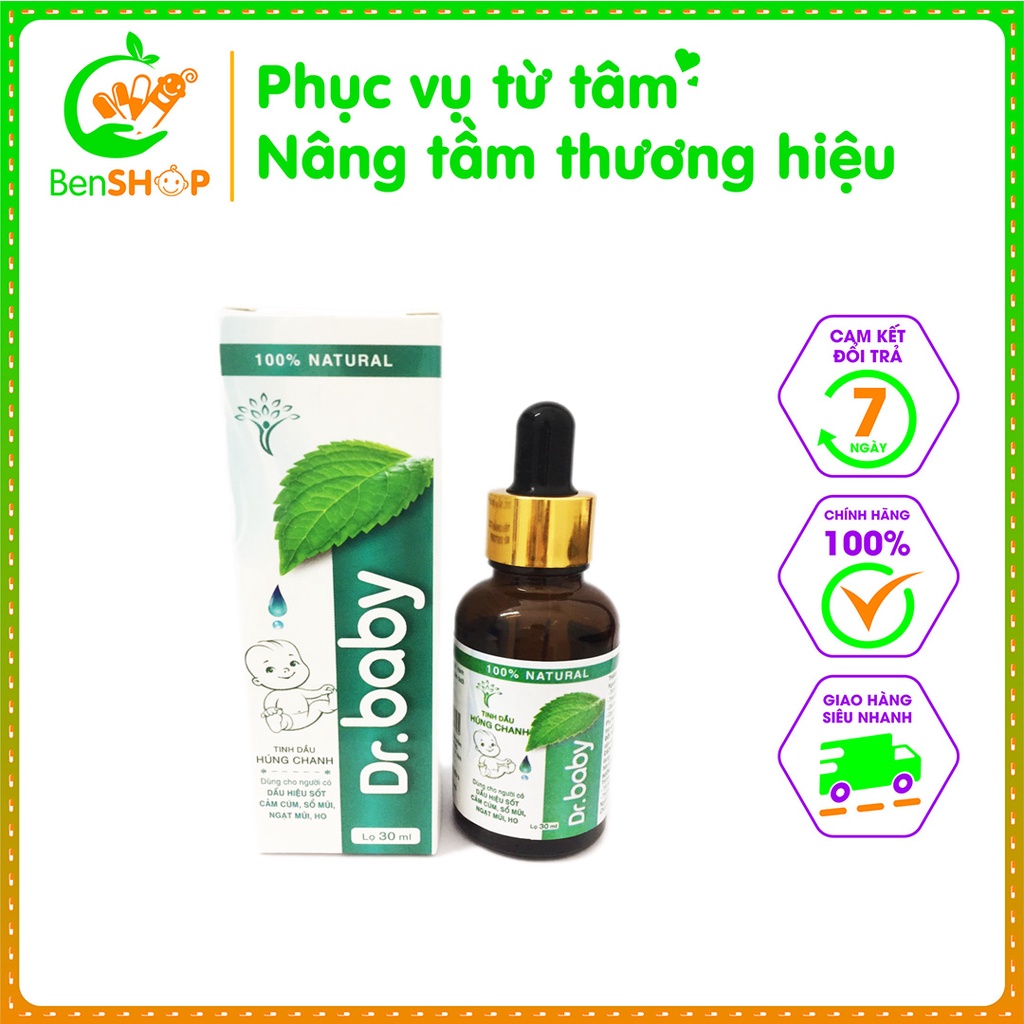 Tinh dầu húng chanh Dr Baby, hỗ trợ giảm ho, đờm, khò khè, ho dai dẳng, giảm hắt hơi, sổ mũi, ngạt mũi