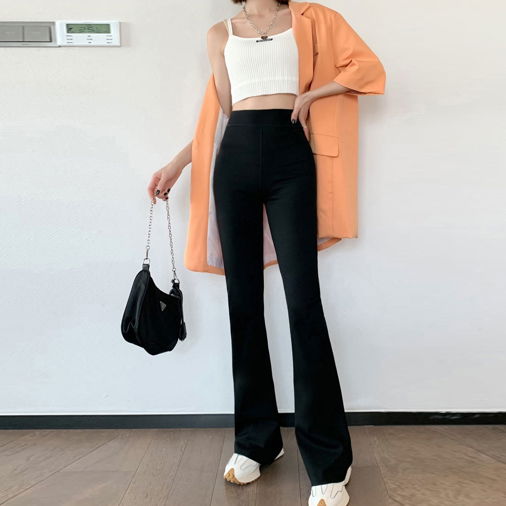 Quần ống loe Lưng Cao co giãn 4 chiều Madela, Quần legging loe Cạp Cao Siêu Hách Dáng