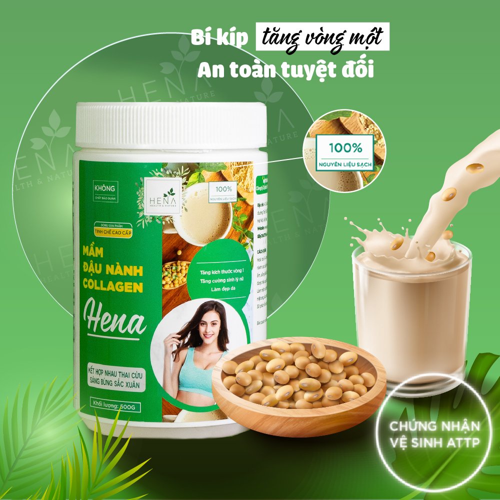 Mầm Đậu Nành Tinh Chế Cao Cấp Tăng Vòng 1 Hena 500G Đạt Chuẩn Quốc Tế Iso 22000:2018, Bột Mầm Đậu Nành Nguyên Xơ