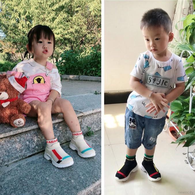 Giày thể thao dệt kim phong cách Hàn Quốc năng động thiết kế chống trượt cho bé