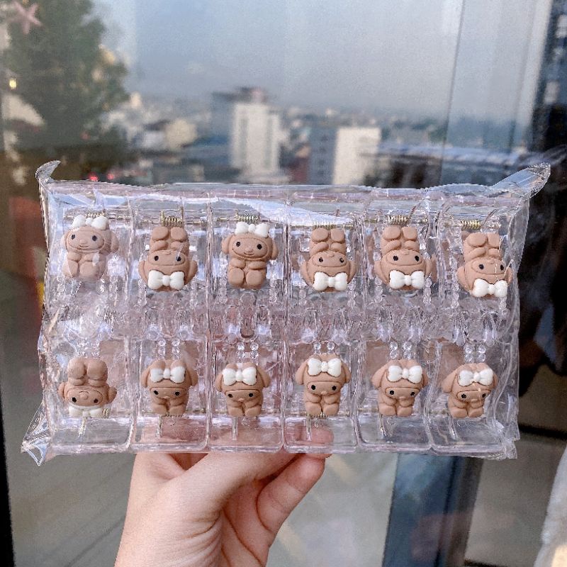 Kẹp tóc càng cua 5 răng trong suốt đính gấu nâu xinh xắn