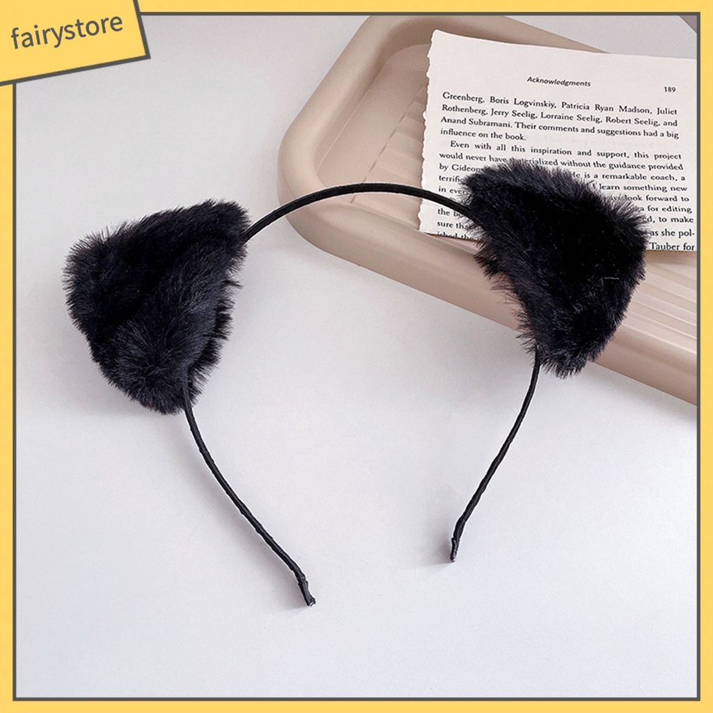 Băng Đô Cài Tóc Tai Mèo Phủ Lông Màu Sắc Ngọt Ngào Co Giãn Nhẹ Nhàng