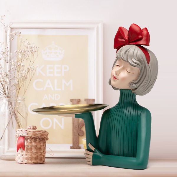 TƯỢNG DECOR CÔ GÁI ÔM HOA - TRANG TRÍ PHÒNG KHÁCH, BÀN ĂN