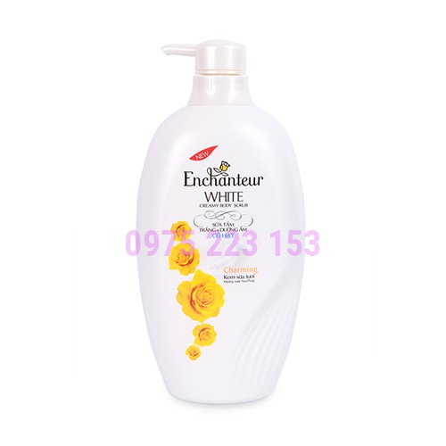 Sữa tắm kem sữa tươi trắng da dưỡng ẩm và có hạt Enchanteur Charming 650g