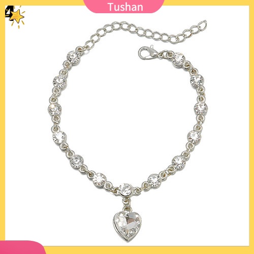 Vòng đeo tay đính đá mặt trái tim màu xanh phong cách thời trang lấp lánh