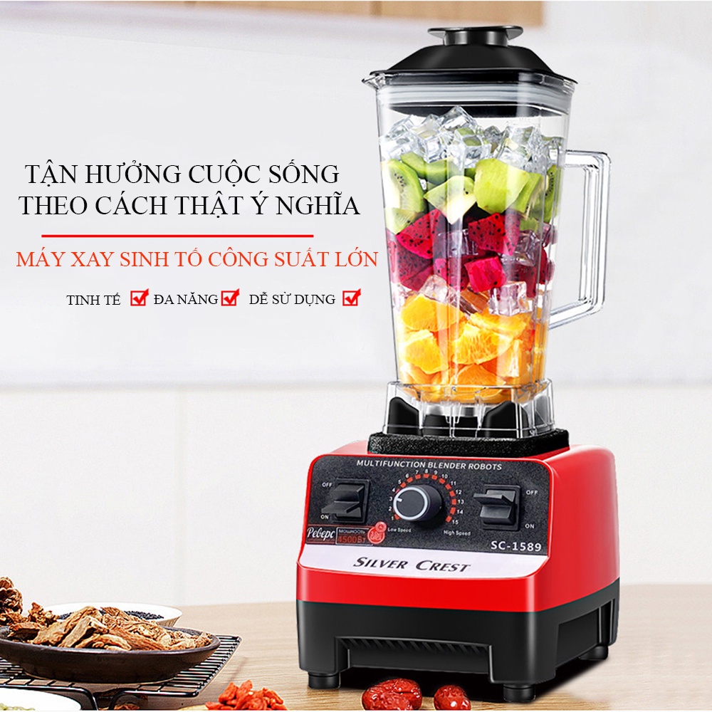 Máy xay sinh tố công nghiệp xay thịt cá, rau củ, đá viên... công suất 4500w. Máy xay đa năng bản 2 cối. Bảo hành 2 năm.