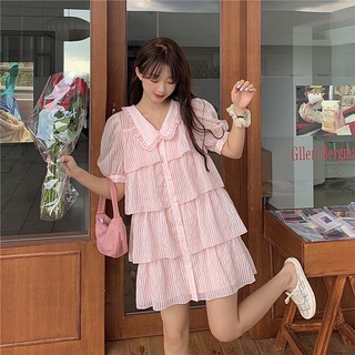 Váy kẻ hồng bánh bèo cổ tròn Quảng Châu-TikBook Store- Order