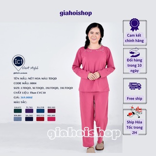 Bộ đồ dài tay nữ, bộ mặc nhà trung niên thu đông Gia Hồi  tên Nét Hoa Màu chất liệu cotton