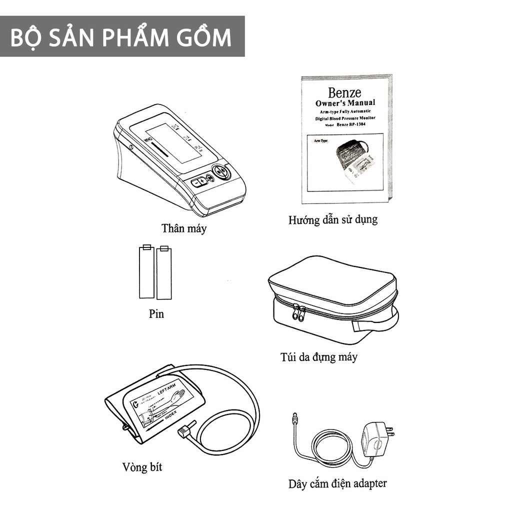 [NHẬP KHẨU ĐỨC] Máy đo huyết áp điện tử Bắp tay Benze BP1304 - Đo đo nhịp tim - Tiêu chuẩn WHO - Bảo hành 5 năm