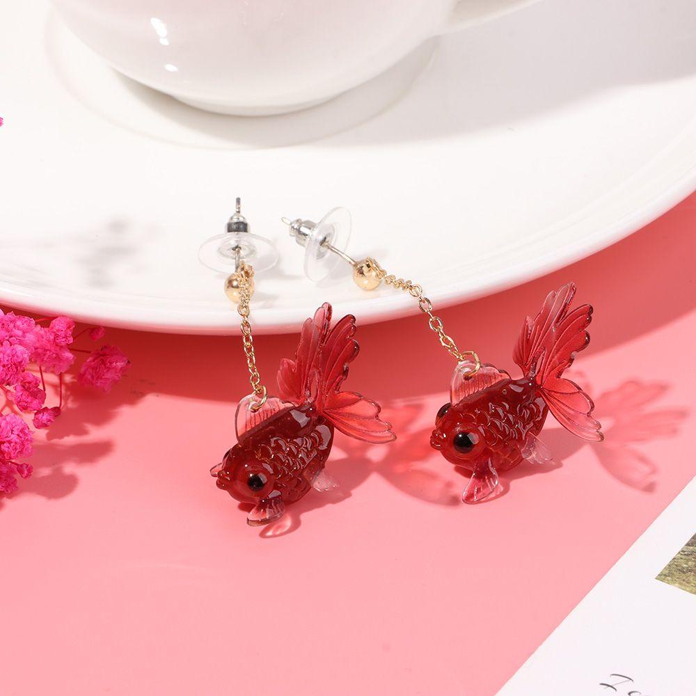CACTU 1 Đôi Bông Tai Hình Cá Koi / Cá Vàng Trong Suốt Bằng Nhựa Resin Thời Trang Dành Cho Nữ