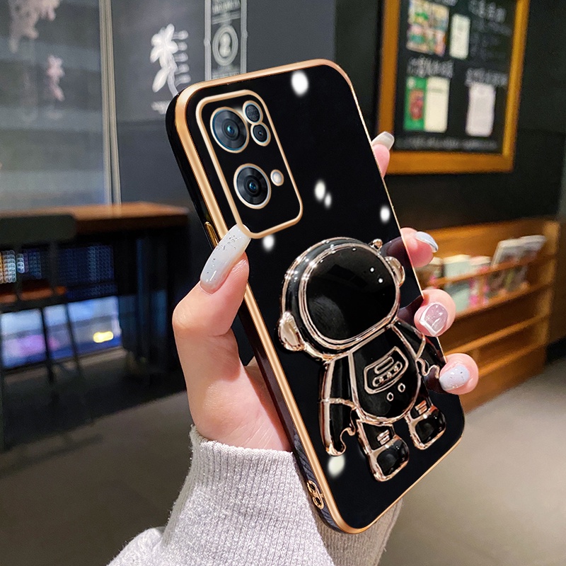 Ốp Điện Thoại Mỏng Nhẹ Tráng Gương Hình Phi Hành Gia Kèm Giá Đỡ Đứng Cho OPPO Reno 7 Pro 7se Find X5 Lite 5G Reno7 F21 Pro