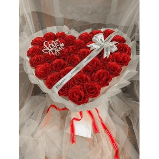 Bó hoa tim nhũ 35bông mix voan cao cấp cực đẹp ngày Valentine