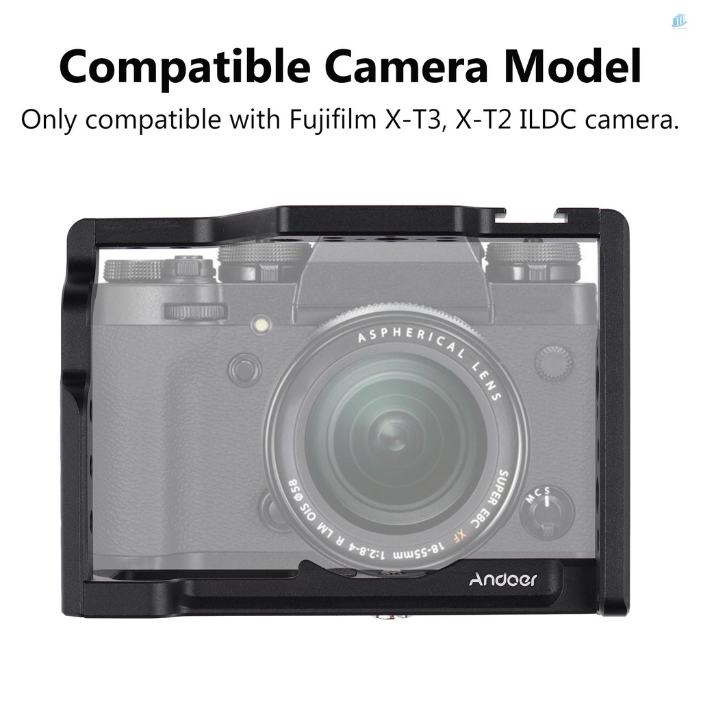 Khung Bảo Vệ Máy Ảnh Andoer Bằng Hợp Kim Nhôm Có Ngàm Đèn Cho Fujifilm X-T3 X-T2 ILDC