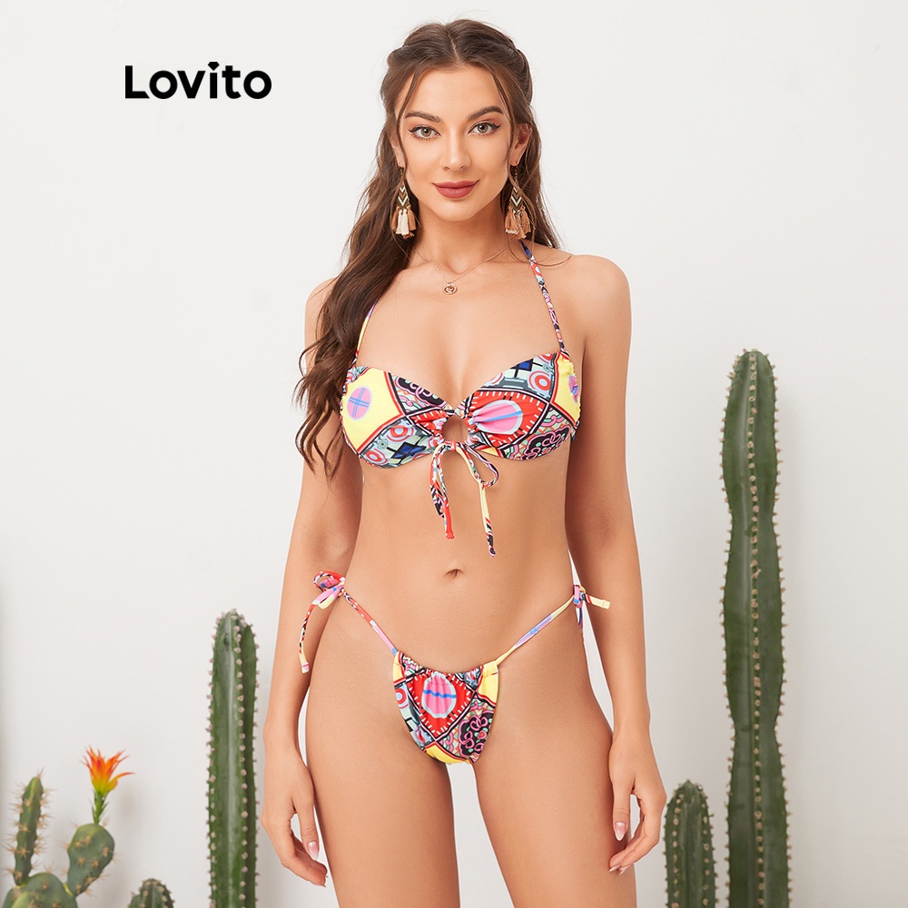 Bộ bikini Lovito họa tiết hình học phong cách Boho cổ điển L11043