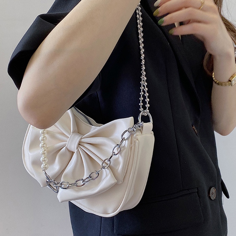 Túi IELGY đeo chéo chuỗi xích đính nơ trái tim cho nữ