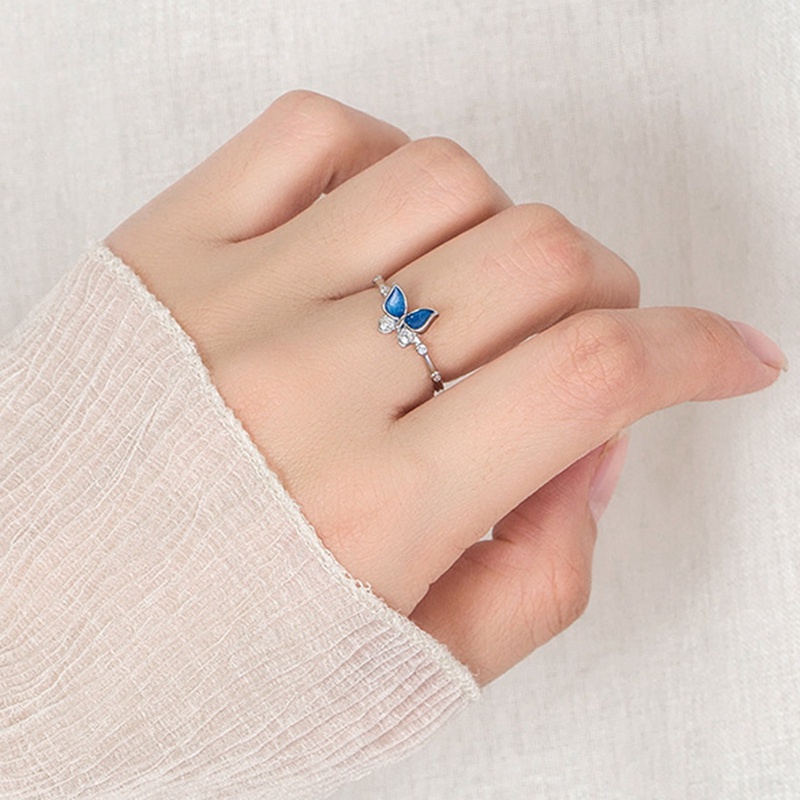 Nhẫn Hở Hình Bướm Đính Đá Zircon Màu Xanh Dương Sang Trọng Có Thể Điều Chỉnh