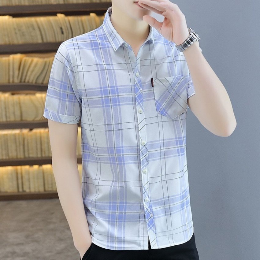 Áo Sơ Mi Nam Ngắn Tay ❤️ Áo Sơ Mi Nam Cộc Tay In Caro 3D Phối Túi Thời Trang Erina Cao Cấp Form Áo Chuẩn