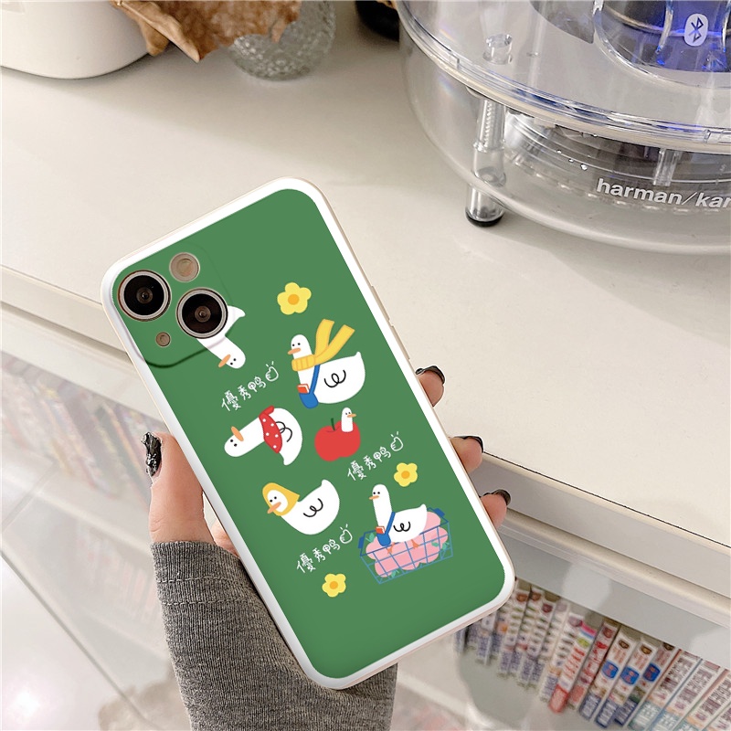 Ốp iphone cạnh vuông Vịt trắng nền xanh độc đáo cho ip 6/8/7/plus/x/xr/xsmax/12 pro max/11pro max/13 pro max-nt023