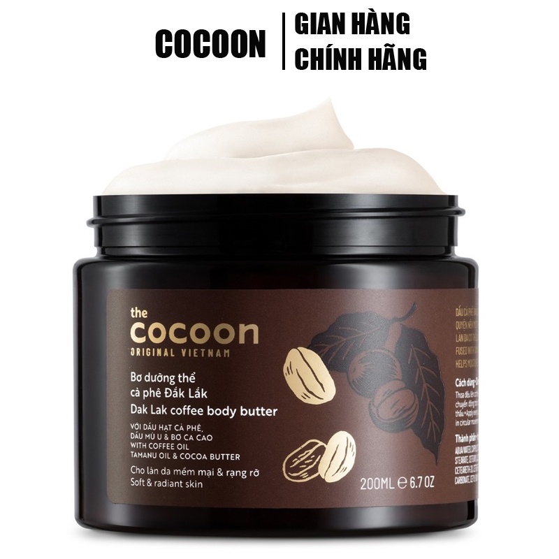 Bơ dưỡng thể cà phê Đắk Lắk Cocoon Garin 200ml cho da mềm mịn và rạng rỡ