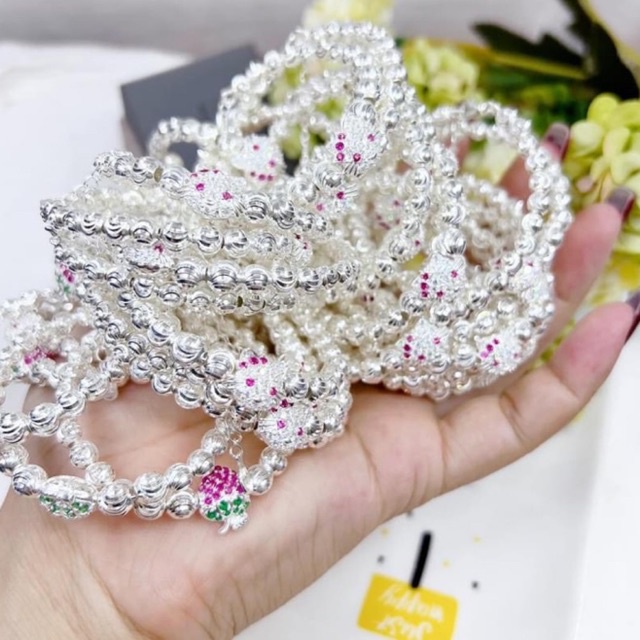 Vòng tay mèo bi và dâu tây cho bé , siêu xinh chuẩn bạc ta - THJ Silver