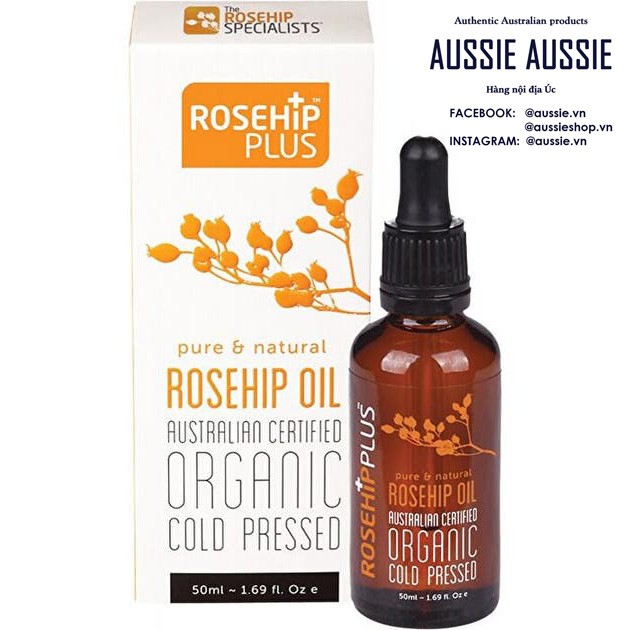 Tinh dầu nụ tầm xuân Úc Rosehip Plus Rosehip Oil Organic Cold Pressed 15ml 30ml 50ml aussie.vn