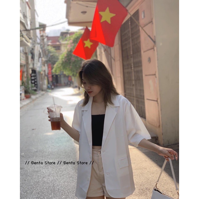 Áo Blazer cộc tay cổ vest -103GM10 - Đenta shop | BigBuy360 - bigbuy360.vn