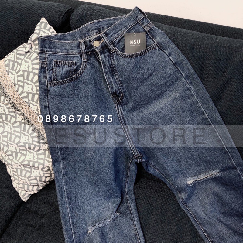 ẢNH TỰ CHỤP Quần Momjeans Rách 2 gối lưng cao