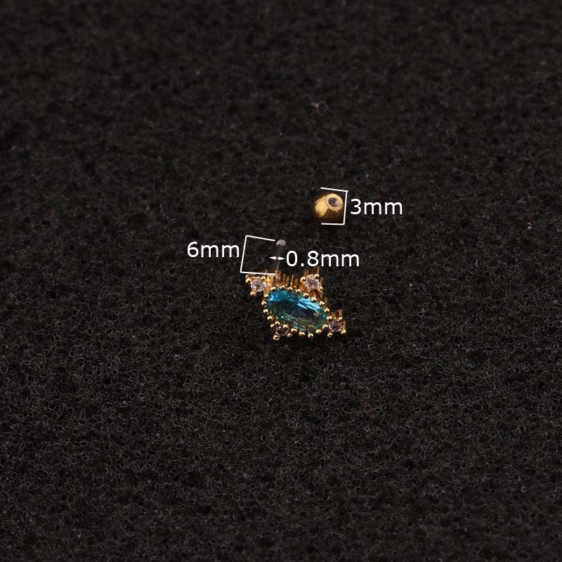 Khuyên tai chất liệu thép không gỉ đính đá zircon thời trang kích thước 6mm