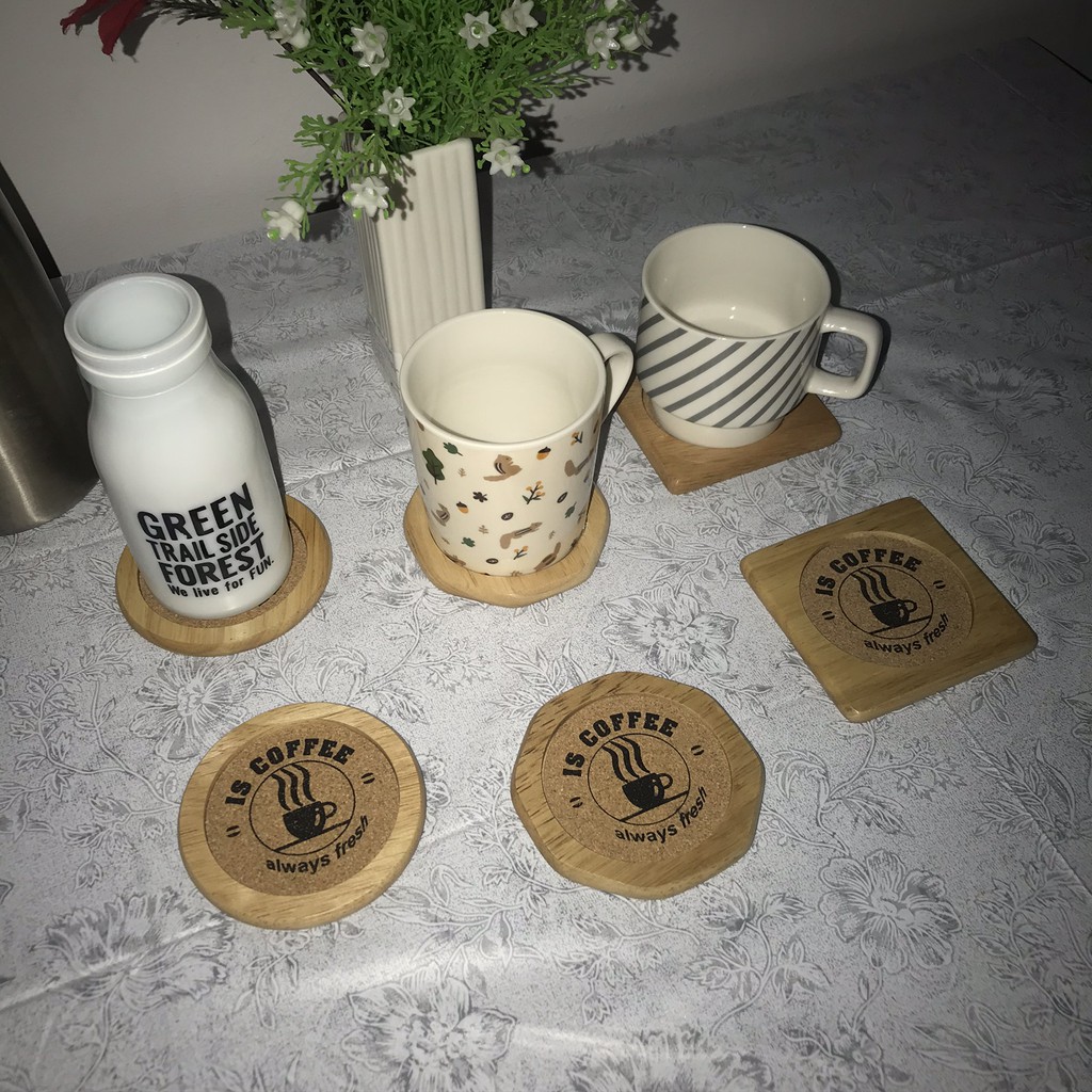 Bộ sỉ 10 đế lót cốc ly gỗ cao su tự nhiên các loại | BigBuy360 - bigbuy360.vn