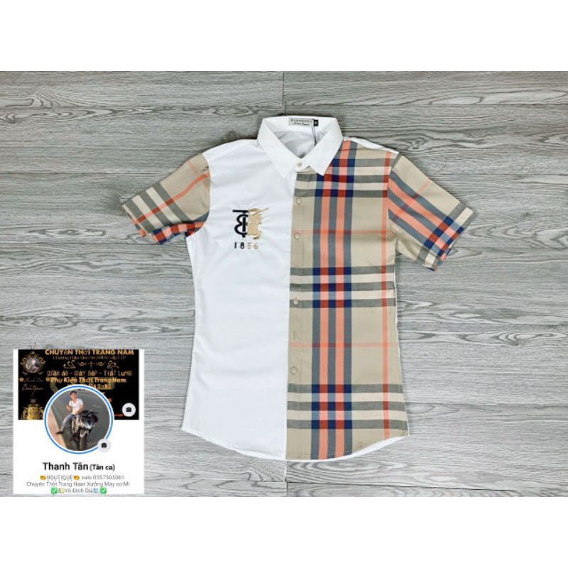 Áo sơ mi nam ngắn tay bbr trắng phối màu kẻ sọc caro | BigBuy360 - bigbuy360.vn