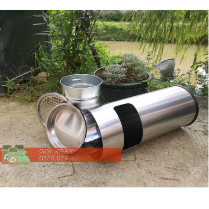 Thùng rác Inox gạt tàn thuốc tròn, Thùng rác gạt tàn văn phòng