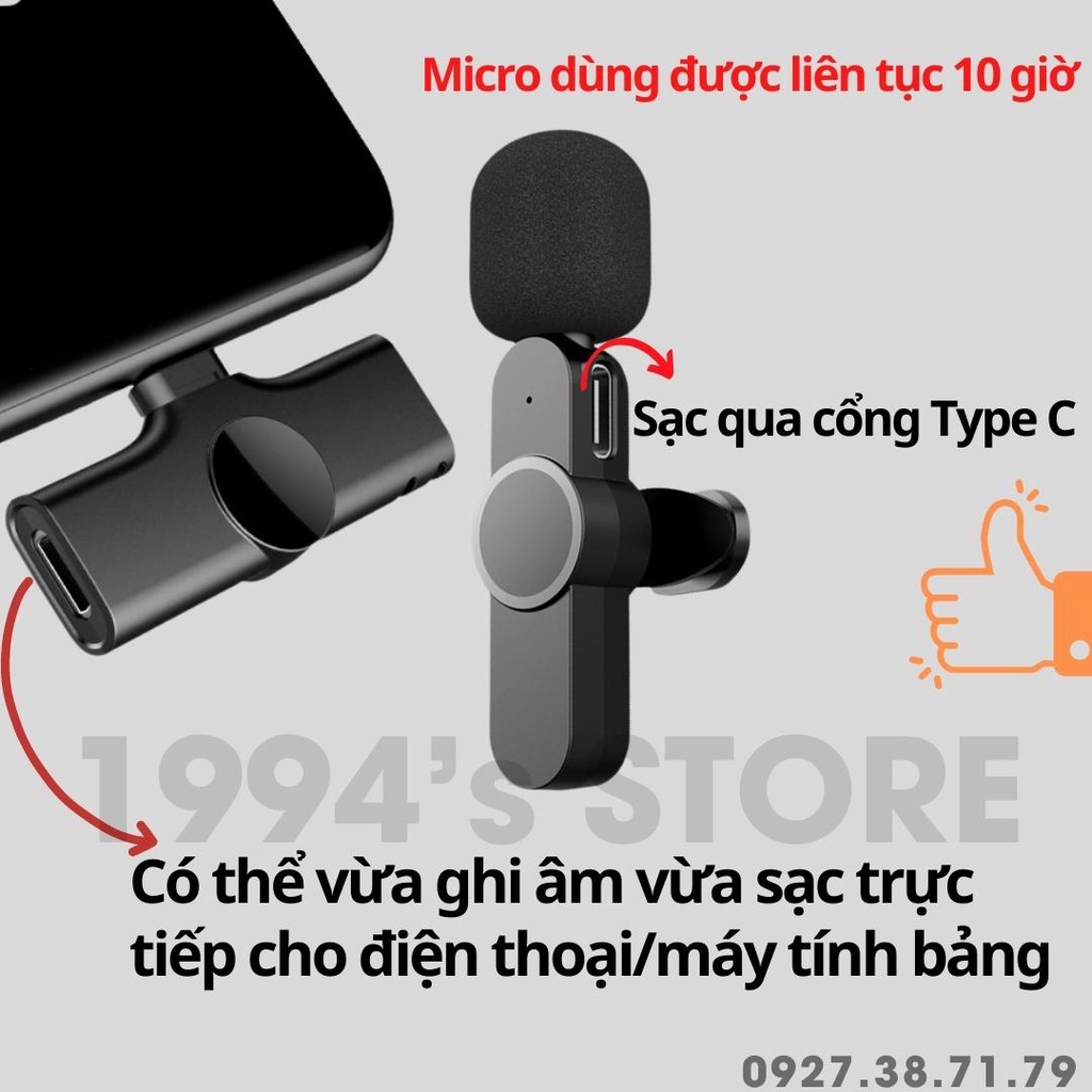 Micro cài áo không dây Version 2 - kết nối 2.4G xa 20m - Dùng để livestream, quay vlog, Tiktok, thu âm, quay video từ xa