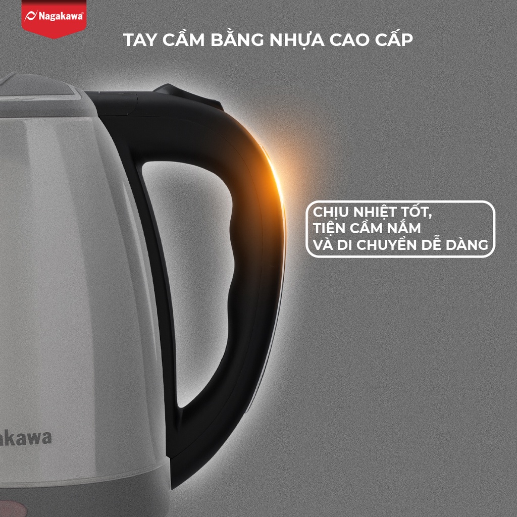 Ấm siêu tốc inox 1.8 lít Nagakawa - bảo hành 12 tháng