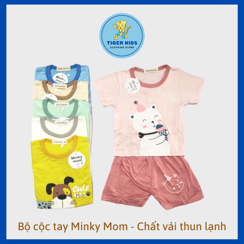 Bộ Cộc Tay Hoạ Tiết Hình Minky Mom - Chất Thun Lạnh Cho Bé Trai Bé Gái (6-16kg)