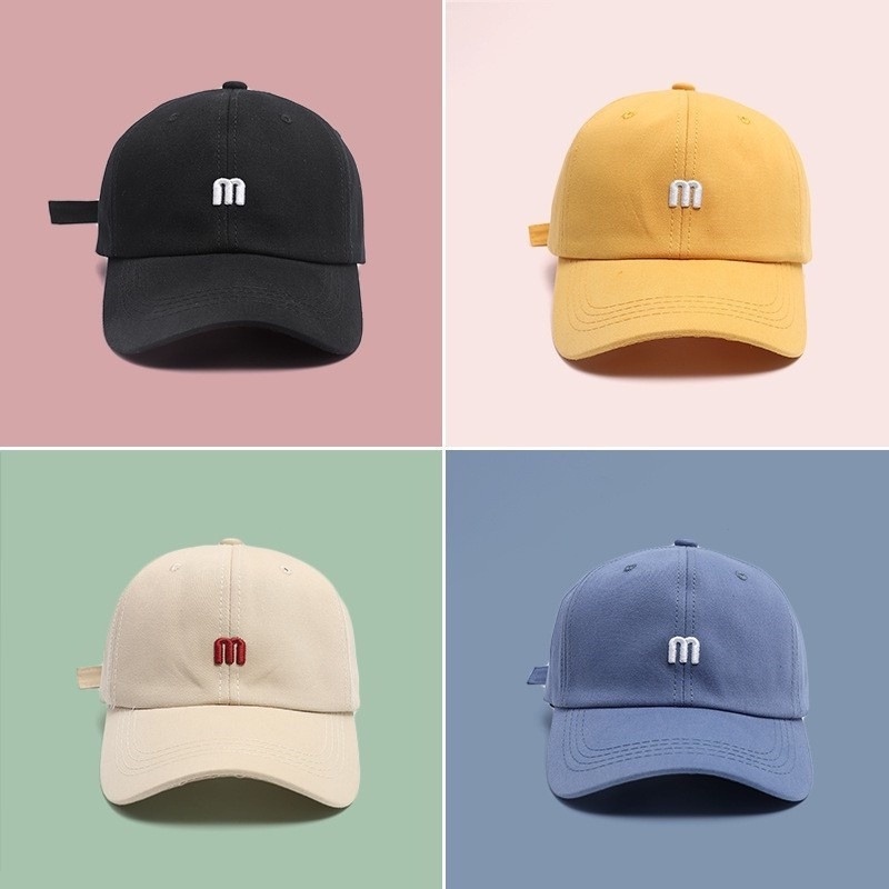 Mũ Bóng Chày Unisex Bằng Cotton Mềm Mại Thêu Chữ M Màu Trơn Đơn Giản Có Dây Đeo Điều Chỉnh Được Thời Trang Cho Nữ