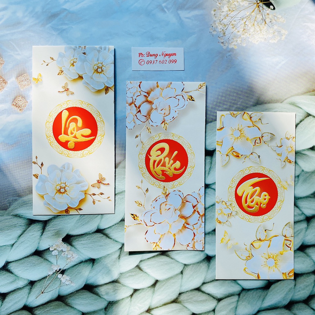 50 bao lì xì BỘ PHÚC LỘC THỌ trắng , bao lì xì tết
