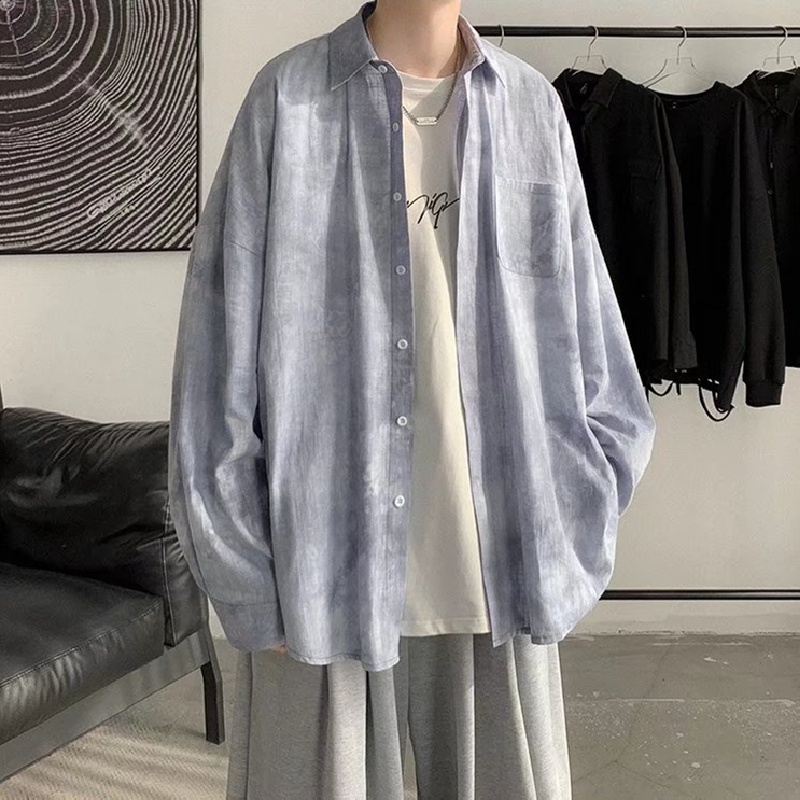 Áo sơ mi tay dài dáng rộng phối màu độc đáo thời trang Hàn Quốc cho nam size M-3XL