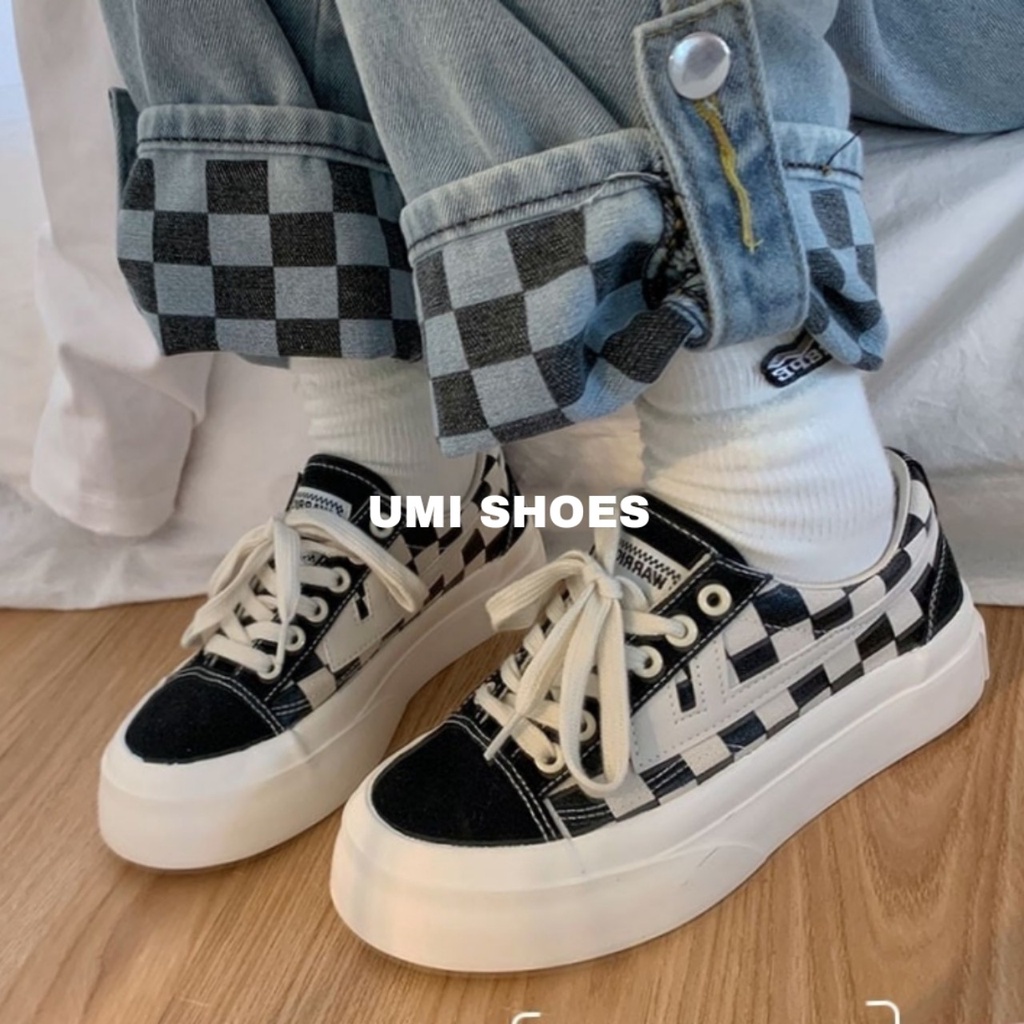 Giày thể thao nữ đế bằng bánh mì basic caro độn đế vải canvas bata mới hot phong cách retro ulzzang đẹp cá tính đẹp xinh