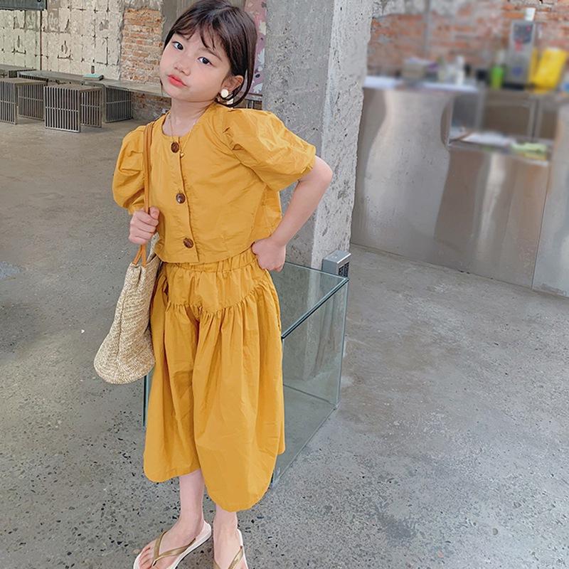 Bộ áo tay ngắn và quần ống rộng kiểu dáng thời trang mùa hè dành cho bé gái 90-130cm