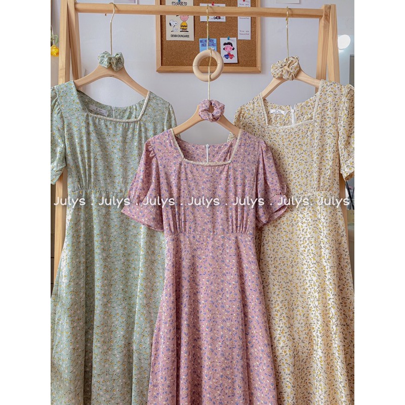 [Mã FAGREEN1505 giảm tới 30K đơn 99K] Váy midi hoa nhí cổ vuông ren (ảnh thật shop chụp kèm video) | BigBuy360 - bigbuy360.vn