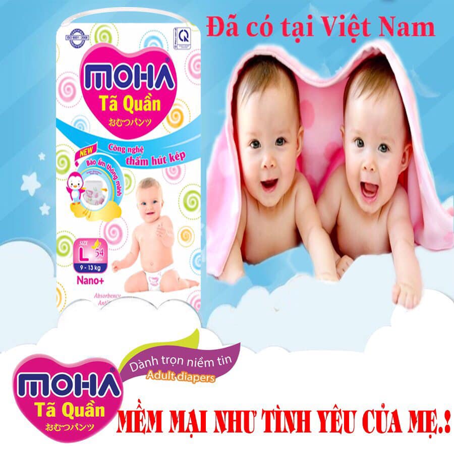Tã/Bỉm MOHA công nghệ Nhật Bản size S56/M40/L36/XL32 siêu thấm hút, an toàn tuyệt đối cho da bé