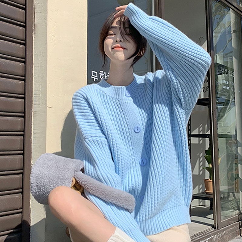 Áo khoác cardigan IELGY dệt kim màu xanh lam sang trọng dành cho nữ