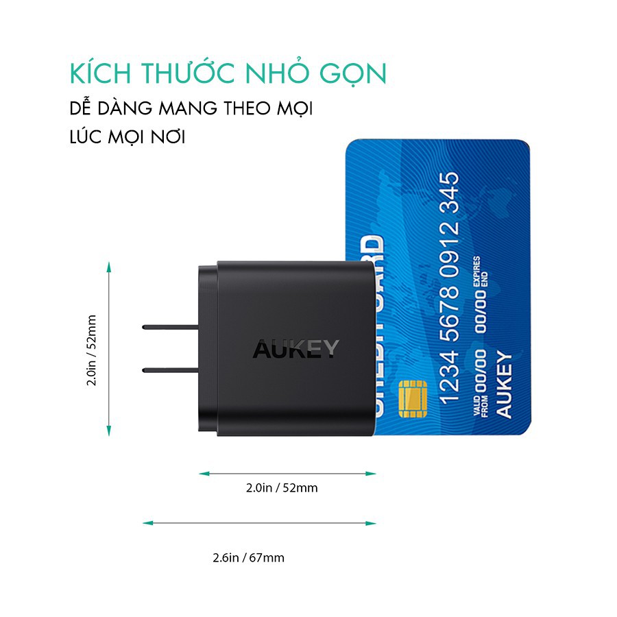 Cốc Sạc Nhanh AUKEY PA-T9, Q.C 3.0 18W Sạc Nhanh Gấp 4 Lần Sạc Thường - Bảo hành 24T