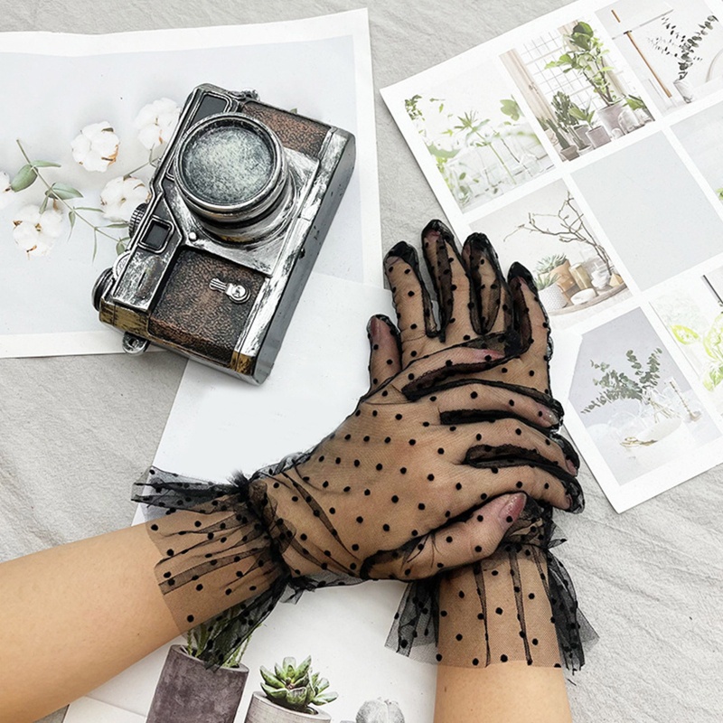 Flgo Găng Tay Ngắn Phối Lưới Đính Lông Vũ Phong Cách Vintage Cho Cô Dâu